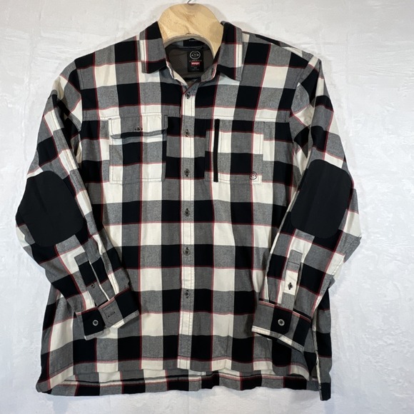 ATG Wrangler Plaid Flannel Shirt Outdoor Mens XXL All Terrain Gear Black Red 2XL - Picture 2 of 12